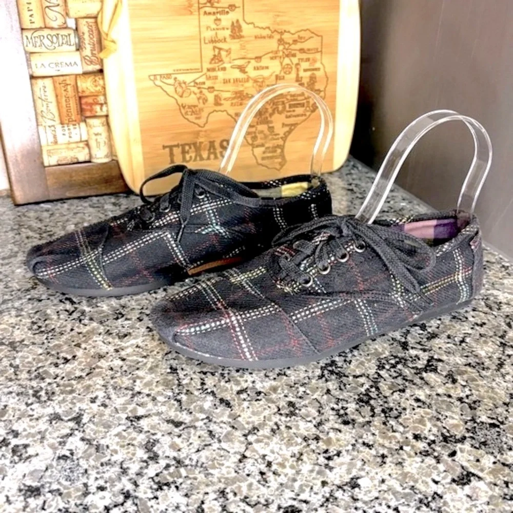 TOMS Cordones Black Plaid Textile Lace Up Shoes Size 8
